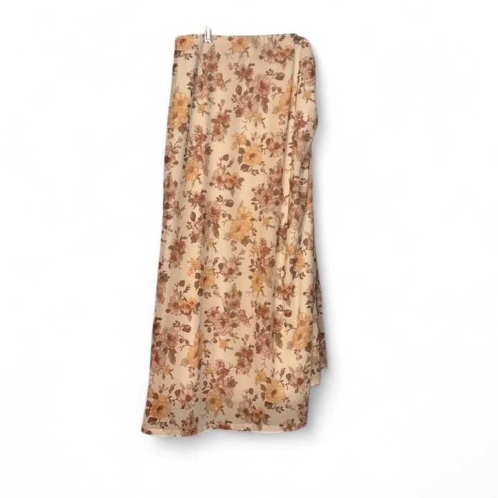 Floral Midi Skirt Cream Orange Brown Russet Asymmetric Side Tie Size X 10 12